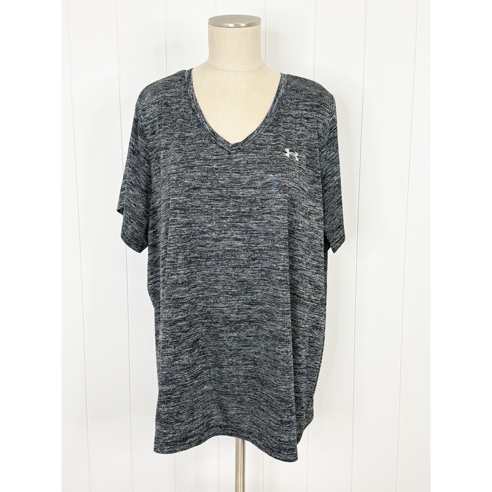 Under Armour Black HeatGear Space Dye V-Neck Tee NWT Womens 2X Loose Fit Shirt